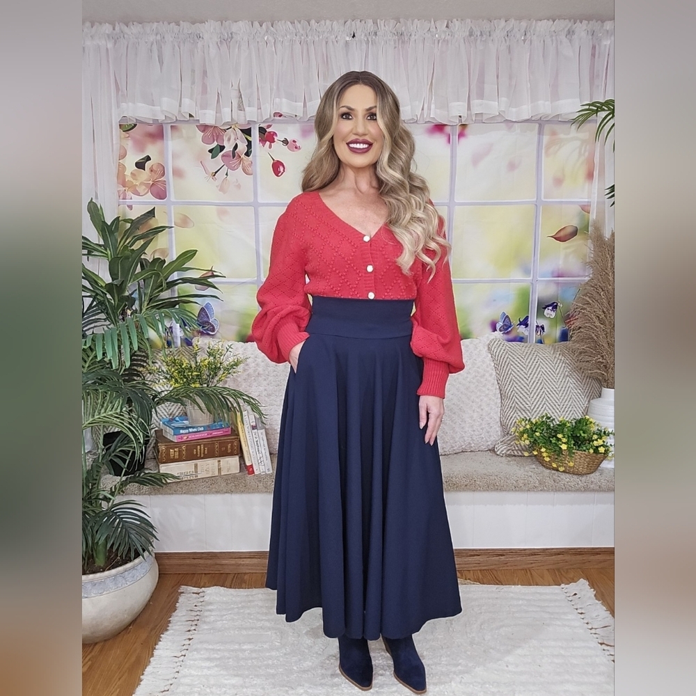 Navy Full Skirt - High Waist